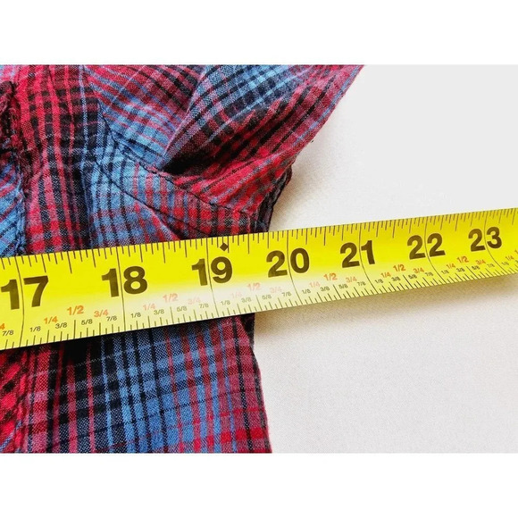 Salt Valley Size Medium Men's Red Black Blue Check Pearl Snap Long Sleeve Shirt - Picture 2 of 11